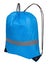 Blue nylon drawstring bag with reflective tape, isolated over white
