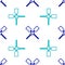 Blue Oars or paddles boat icon isolated seamless pattern on white background. Vector