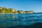 Blue ocean and cliff in Uluwatu, Bali and sunset light