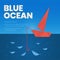 The blue ocean strategy concept presentation is a vector infographic element of niche marketing. The red sea has bloody mass