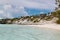 Blue ocean and white sand beach on Bahamas.