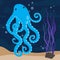 Blue octopus marine illustration