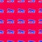 Blue Office stapler icon isolated seamless pattern on red background. Stapler, staple, paper, cardboard, office