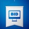 Blue Online auction icon isolated on blue background. Bid sign. Auction bidding. Sale and buyers. White pennant template