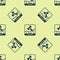 Blue Online internet auction icon isolated seamless pattern on yellow background. International trade concept