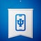 Blue Online psychological counseling distance icon isolated on blue background. Psychotherapy, psychological help