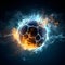 Blue and Orange Flames on Stained Soccer Ball - AI-generated 3D Rendering of Dynamic Action
