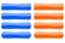 Blue and orange glass buttons. Shiny rectangle 3d icons with reflection