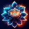Blue and orange lotus flower on dark background. Vector illustration. Generative AI