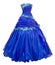 Blue organza evening dress, over white