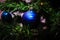 Blue ornament on Christmas tree