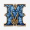 Blue Ornamental Letter M With Realism And Fantasy Elements