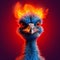 Blue Ostrich On Fire: Realistic Hyper-detailed 3d Rendering