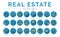 Blue Outline Real Estate Round Icon Set of Home, House, Apartment, Buying, Renting, Searching, Investment, Choosing, Wishlist, Low