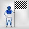 Blue overall standing racer holding checked flag vector