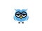 Blue owl with sleepy eyes logo