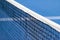 Blue paddle and tennis net and hard court. Professional sport and tennis competition concept