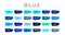 Blue Paint Color Swatches with Shade Names on Brush Strokes