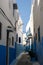 Blue painted cozy street in old city of Rabat