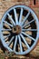 Blue painted wagon wheel