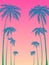 Blue palm trees silhouette on a pink background. Vector illustration, design element for congratulation cards, print