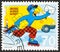 Blue Parrot Cartoon on Postage Stamp of Switzerland