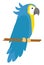 Blue parrot standing on branch, illustration, vector