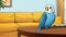 Blue Parrot On Yellow Couch: A Comic Cartoon Illustration