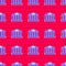 Blue Parthenon from Athens, Acropolis, Greece icon isolated seamless pattern on red background. Greek ancient national