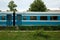 Blue passenger train