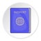 Blue passport icon, cartoon style