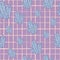 Blue pastel crystal silhouettes seamless doodle pattern. Magic print with purple chequered background