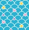 Blue pastel cute scale seamless pattern with hearts and stars