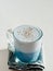 Blue pea latte or blue matcha latte with copy space