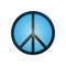 Blue peace button on a white background.