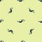 Blue Peace dove with olive branch icon isolated seamless pattern on yellow background. Happy Easter. Vector Illustration