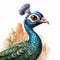 Blue Peacock In The Desert: Detailed Character Illustration In Painterly Style