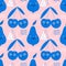 Blue pears an cherries in a seamless pattern design