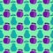 Blue pears and purple apples with a pattern of dots. Fruit pattern on a green background.