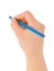 Blue pencil in hand