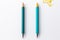 Blue pencils isolated on white background. Flat lay, top view Ai generative