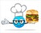 Blue people chef with pizza burger