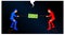 Blue people and red people scrambling to pull a rope to get a symbol of money. illustration of competition in finance. vector full