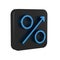 Blue Percent up arrow icon isolated on transparent background. Increasing percentage sign. Black square button.