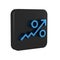 Blue Percent up arrow icon isolated on transparent background. Increasing percentage sign. Black square button.