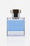Blue perfume bottle. The lid is round silver with texture. 3D rendering