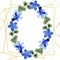 Blue phacelia flower. Watercolor background illustration set. Frame floral wreath. Geometric crystal stone polyhedron.