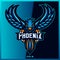 Blue Phoenix grab text esport and sport mascot logo design in modern illustration concept for team badge, emblem and thirst