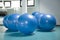 Blue pilates balls in the gym