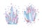 Blue and pink crystal, cartoon cute vector Quartz illustration. Quartz Crystal druse, pink princess grain on white